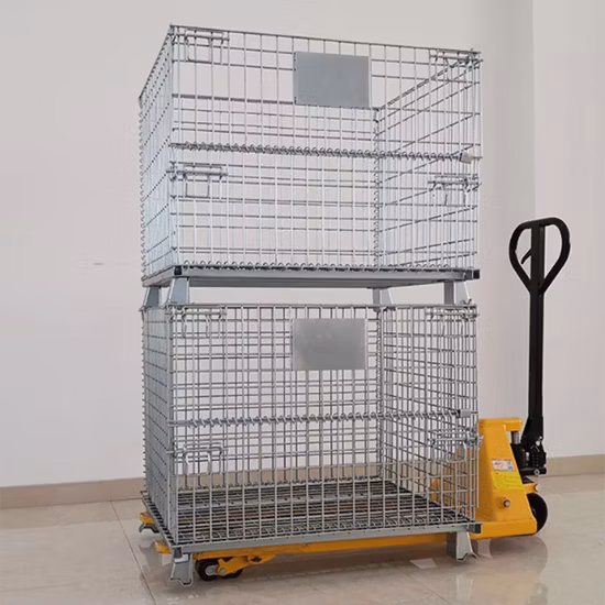 Stackable Folded Galvanized Steel Welded Heavy Duty Wire Mesh Stillage with Wheels