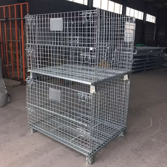 Stackable Folded Galvanized Steel Welded Heavy Duty Wire Mesh Stillage with Wheels