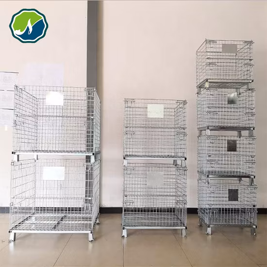 Caixa dobrável do volume de negócios do metal e rede de arame empilhável da caixa da pálete da rede de arame