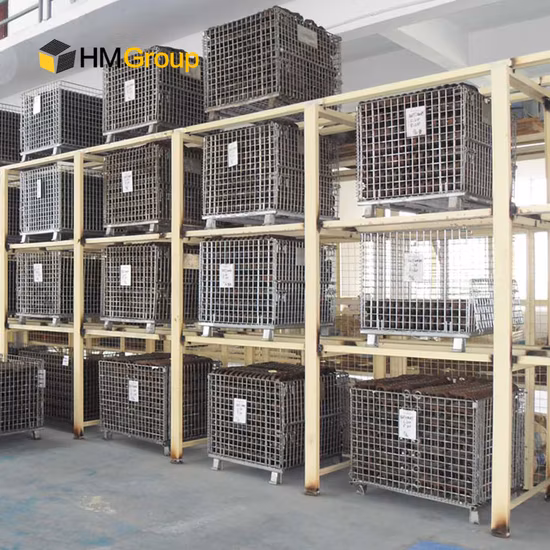 Recipientes empilháveis ​​dobráveis ​​galvanizados soldados da gaiola da rede de arame de aço do transporte portátil resistente do armazenamento