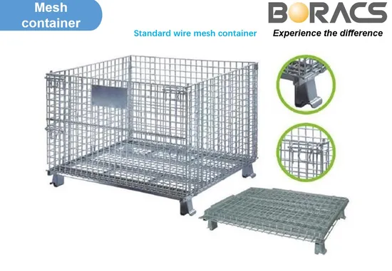Pálete industrial da caixa da rede de arame do metal do recipiente resistente dobrável da rede de arame
